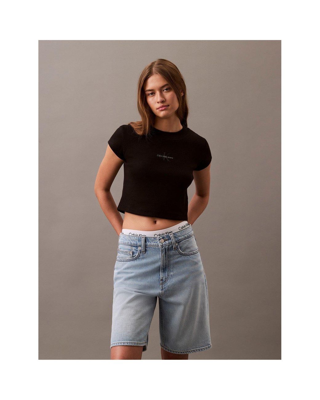 Calvin Klein Black Ckj Mono Baby T Crop Top