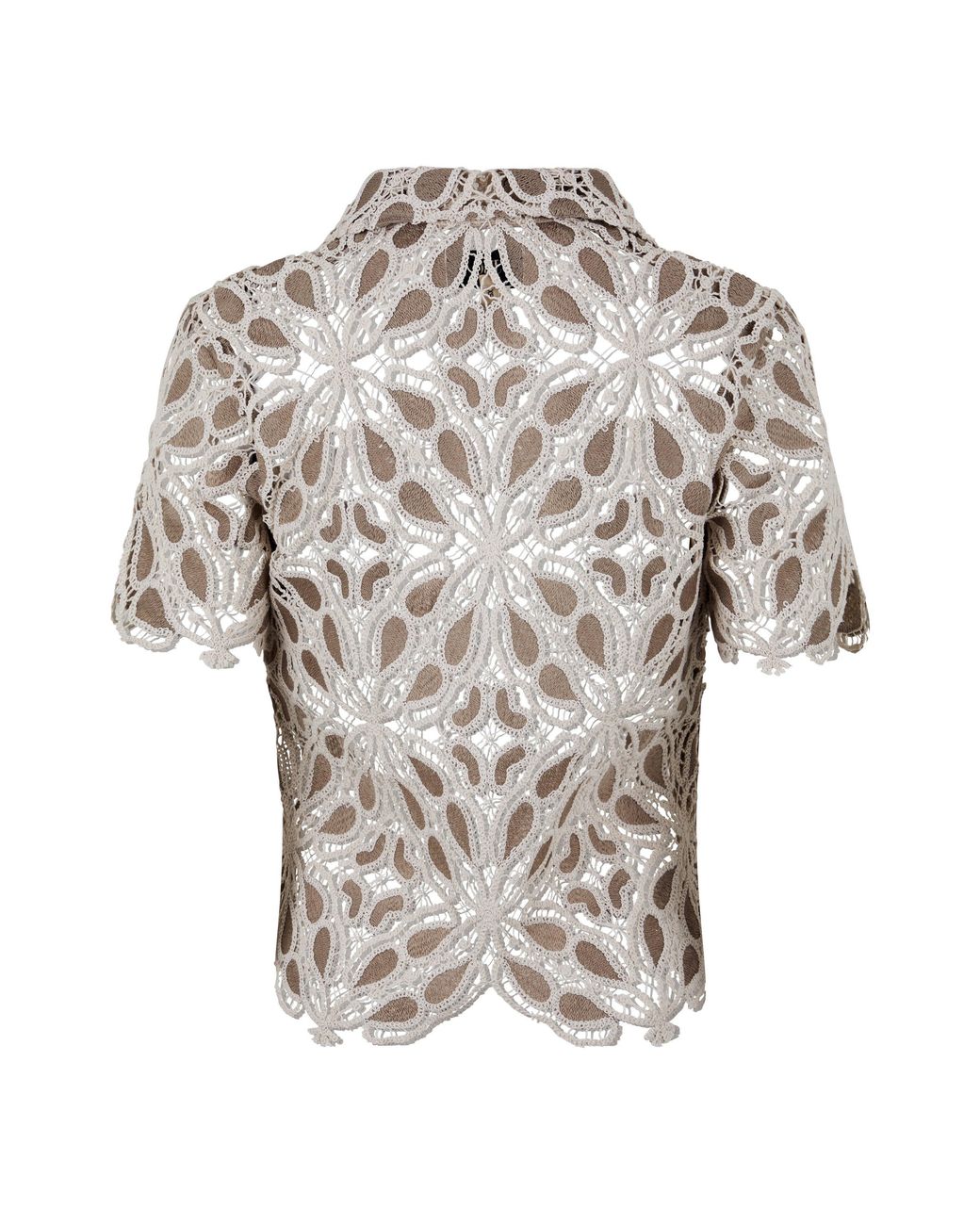 JBQ Gray Arielle Crochet Short-Sleeve Patterned Shirt