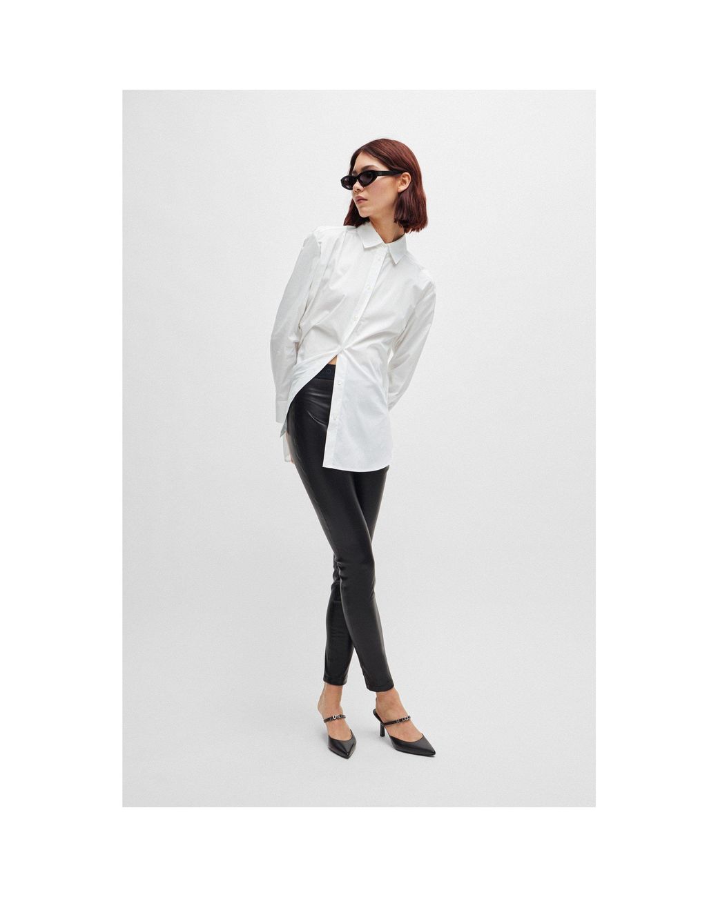 HUGO White Boyfriend Long-Sleeve Blouse