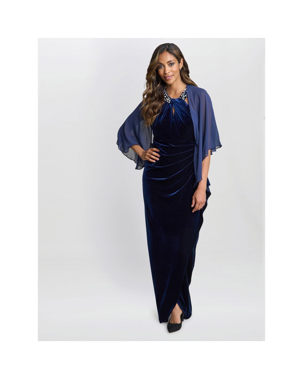 Gina Bacconi Blue Chiffon Waterfall Cover-Up Cape