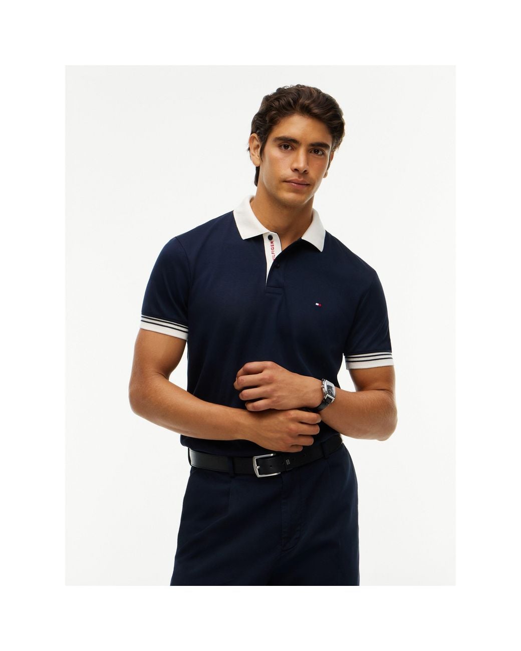 Tommy Hilfiger Blue Placket Cotton Short-Sleeve Polo for men