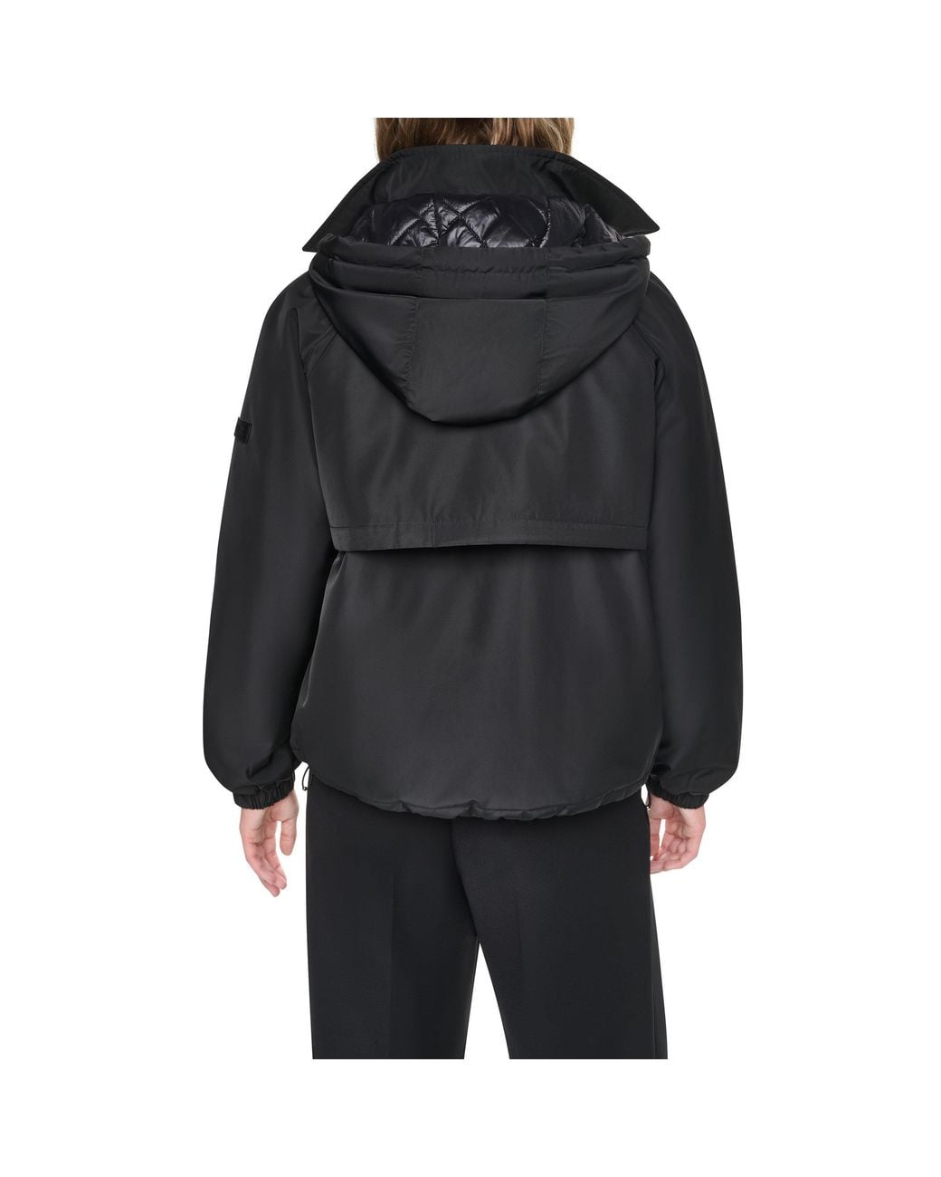 DKNY Black Andrea Check Water-Resistant Rain Jacket