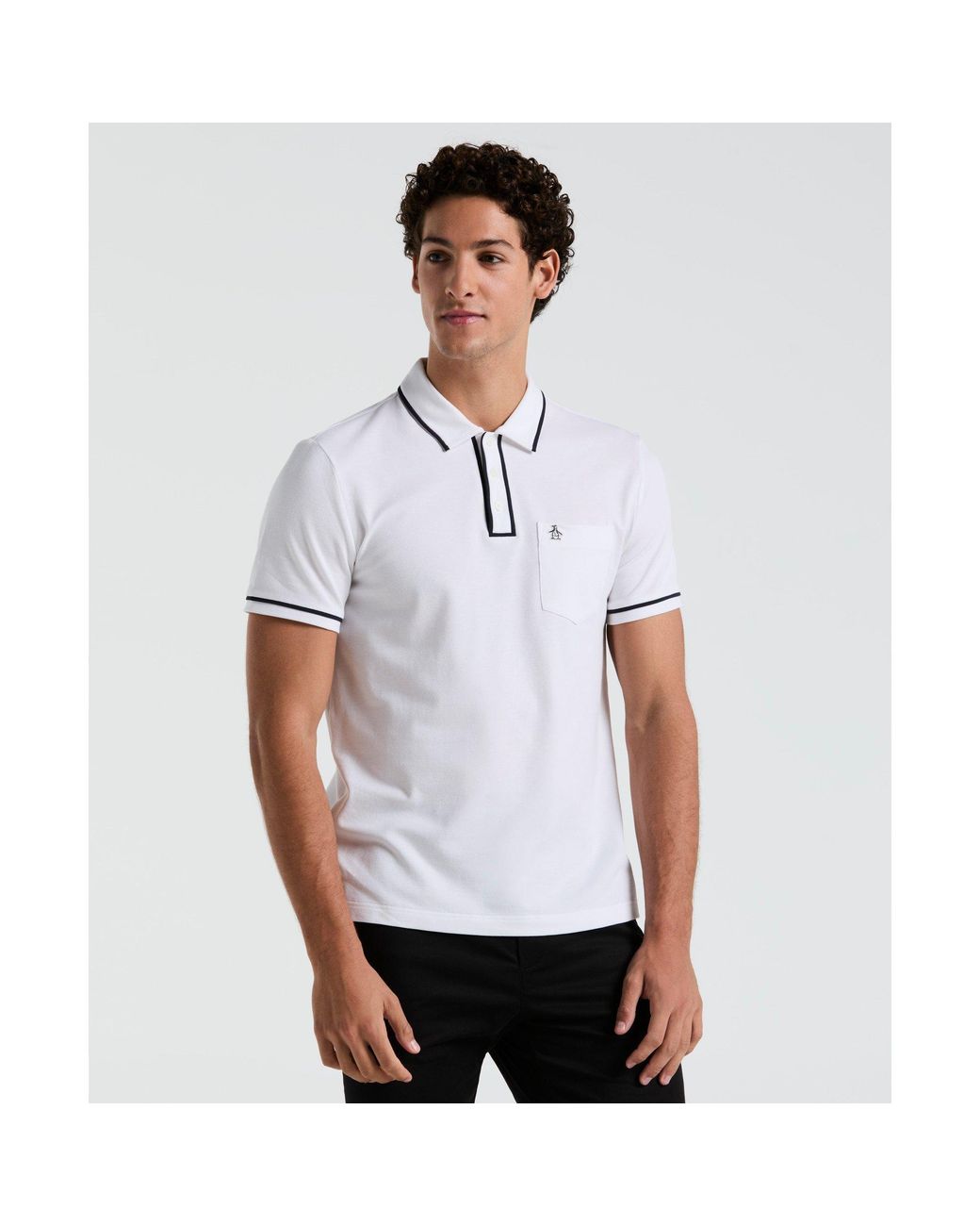 Original Penguin White Tailored Fit Short Sleeve Polo Shirt for men