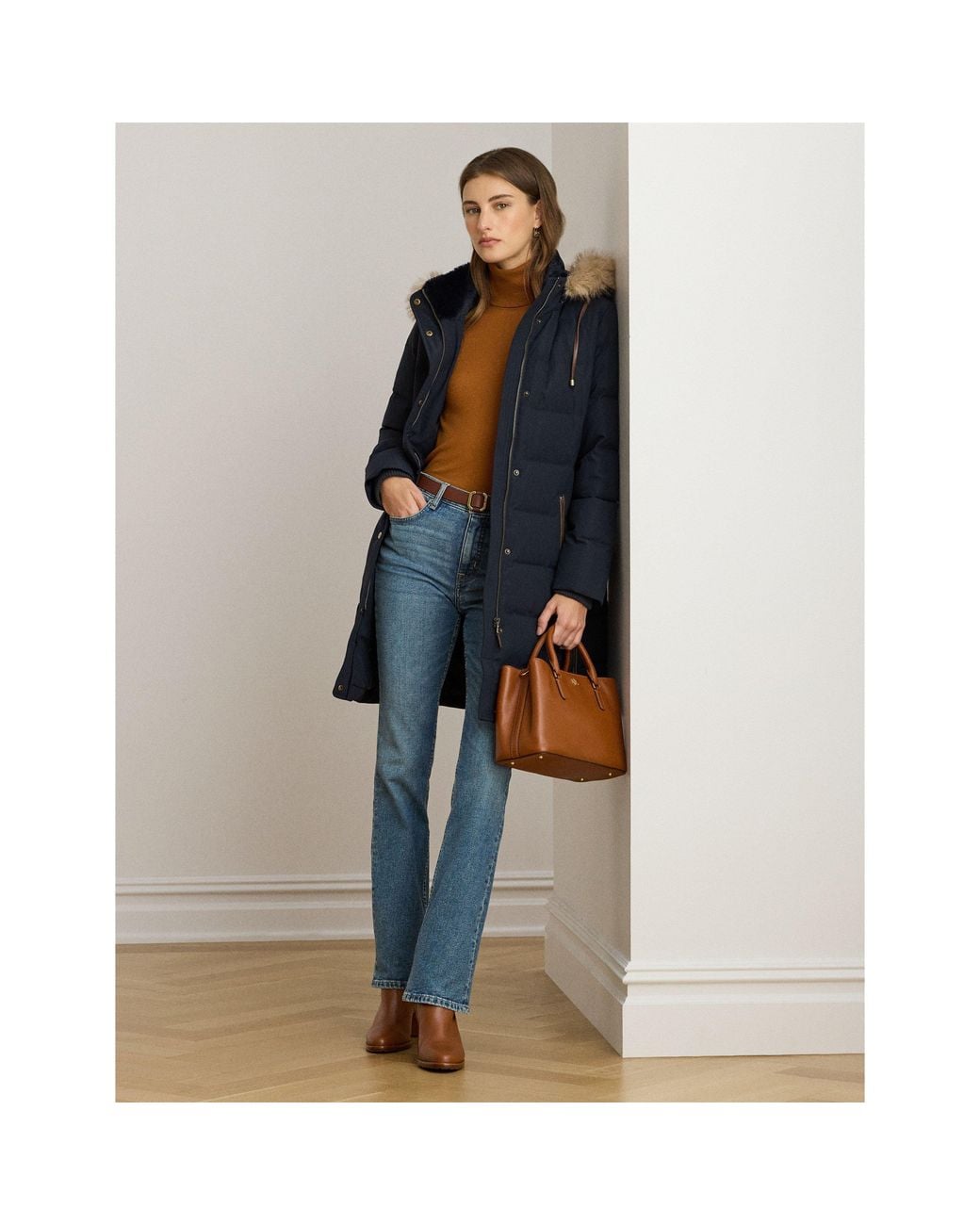 Ralph Lauren Blue Faux Fur Hood Medium Puffer Jacket
