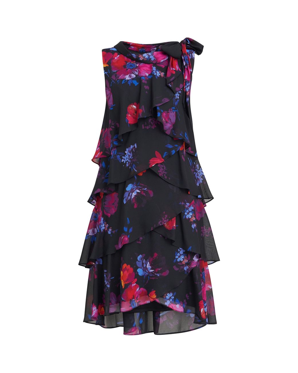 Gina Bacconi Blue Neesha Sleeveless Printed Tiered Dress