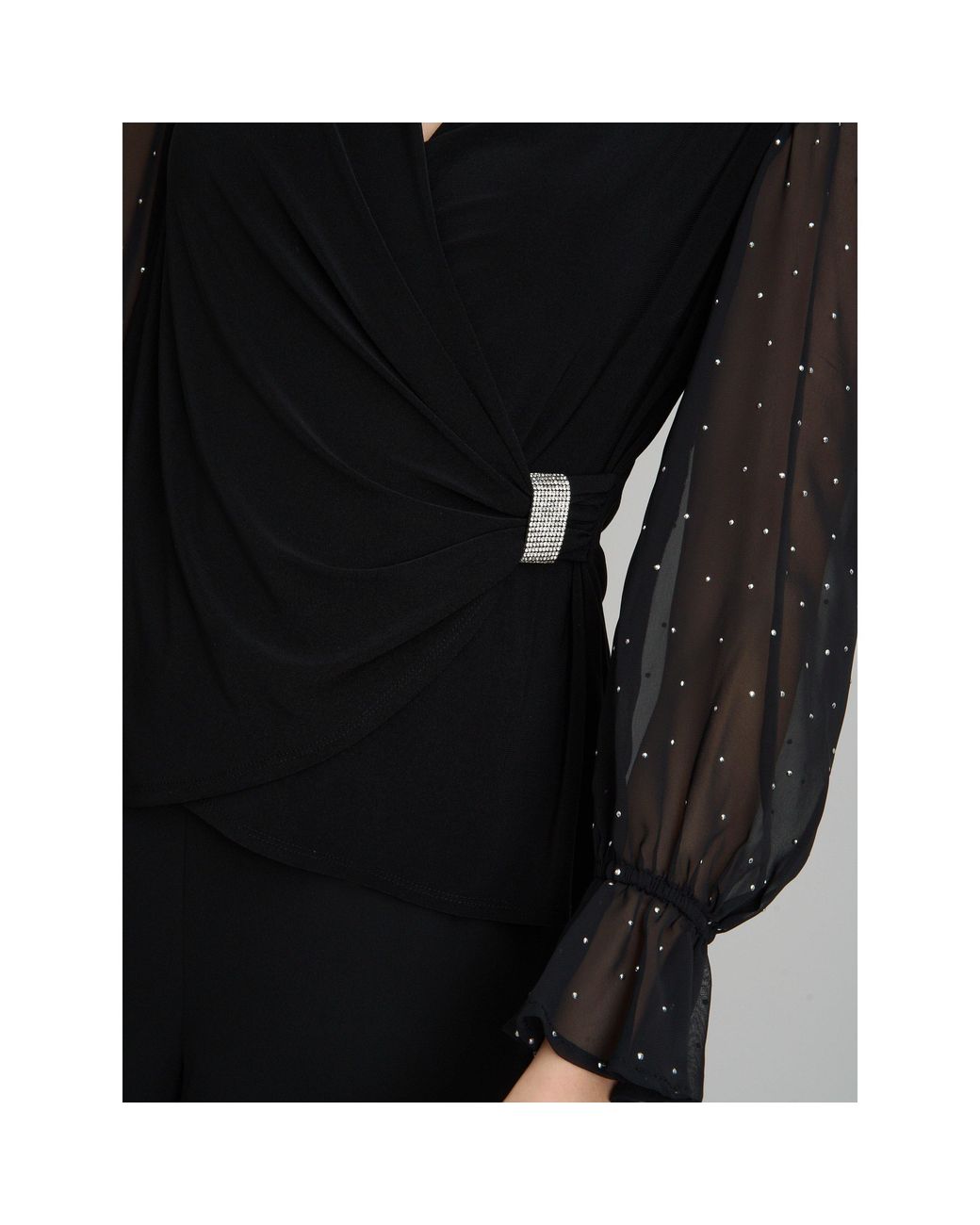 Gina Bacconi Black Jewel Wrap Top With Embellished Sleeves
