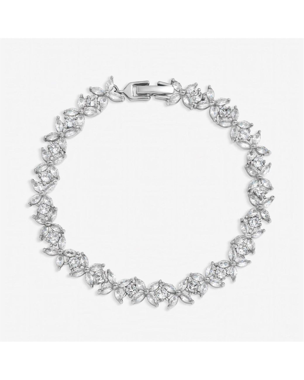 Jon Richard Metallic Rhodium Plated Cubic Zirconia Floral Bracelet