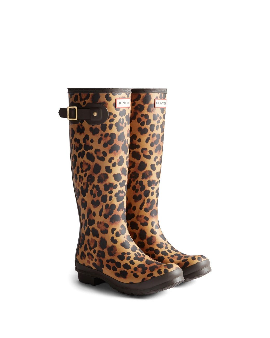 Hunter Brown Original Tall Leopard Boot