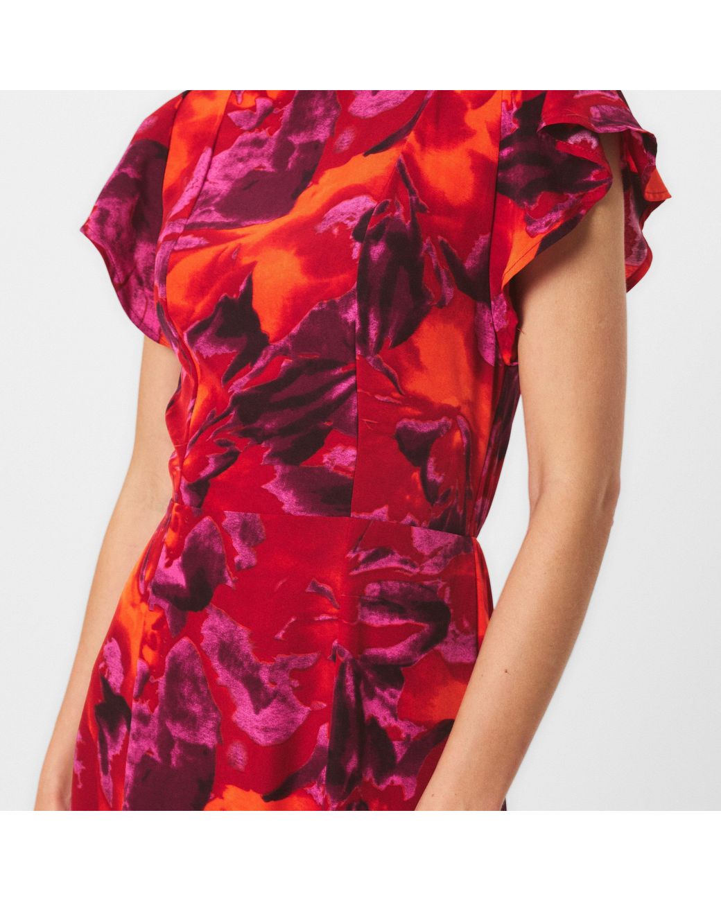 AX Paris Red Abstract Print Flutter Sleeve Midi Dress
