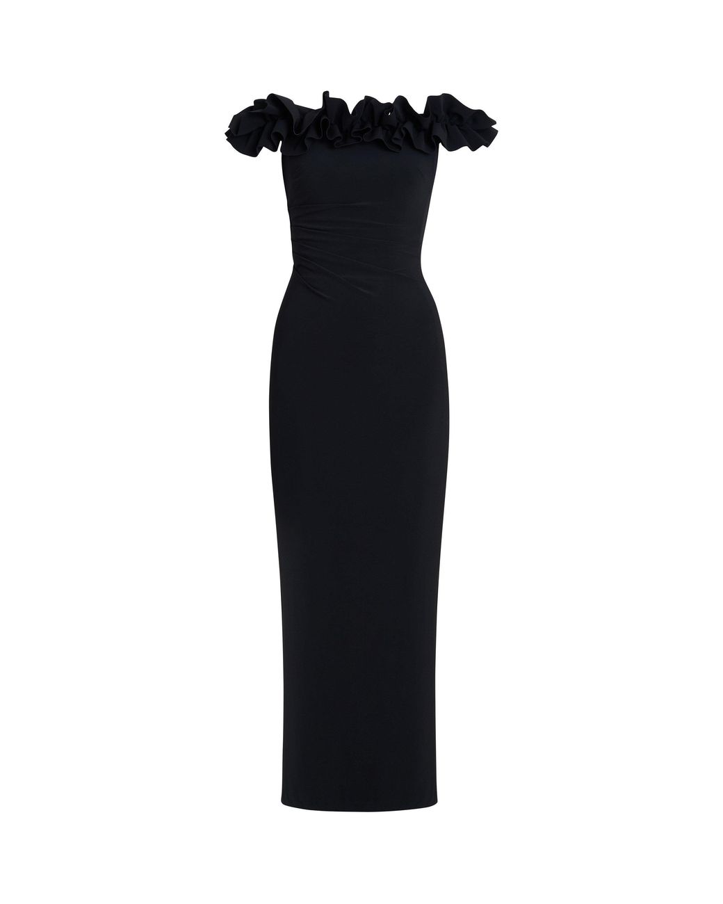 Gina Bacconi Blue Sabrina Jersey Ruffle Neck Maxi Dress