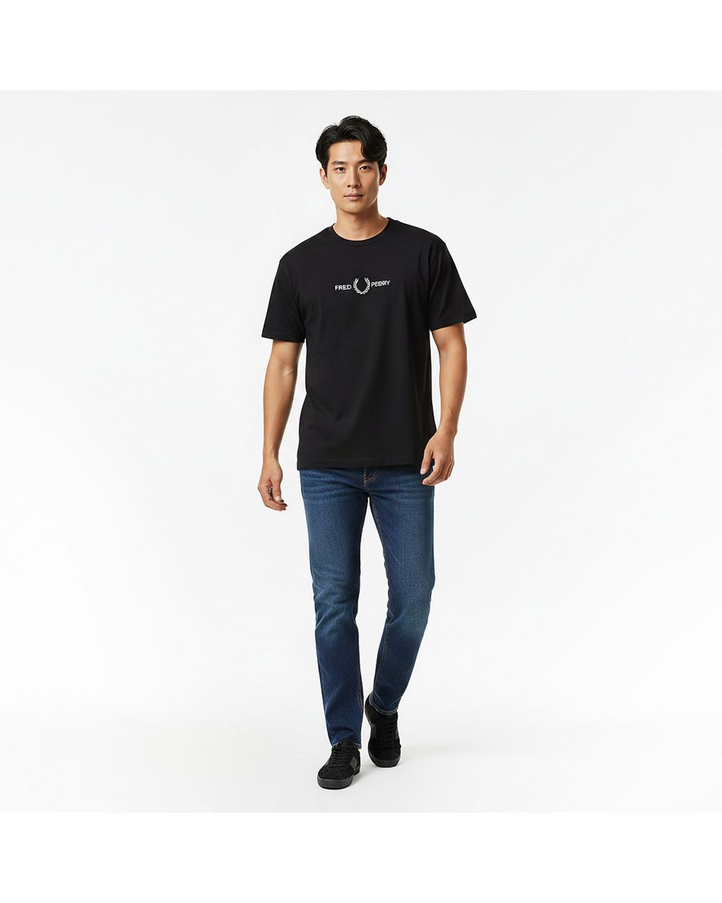 Fred Perry Black Embroidered Logo T Shirt for men