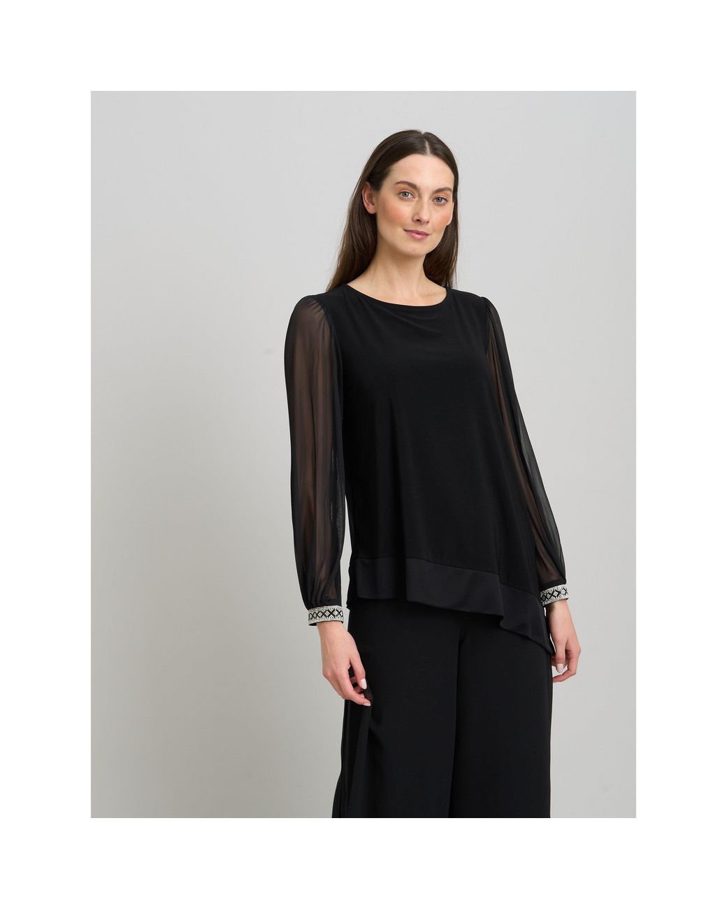 Gina Bacconi Black Jillian Sheer Sleeve Blouse