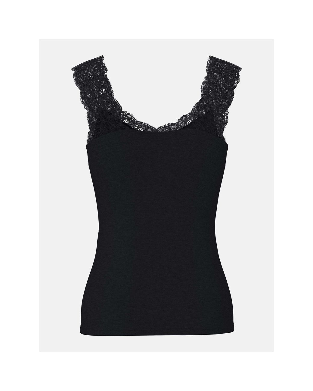 Pieces Black Barbera Lace V-Neck Sleeveless Slim-Fit Tank Top