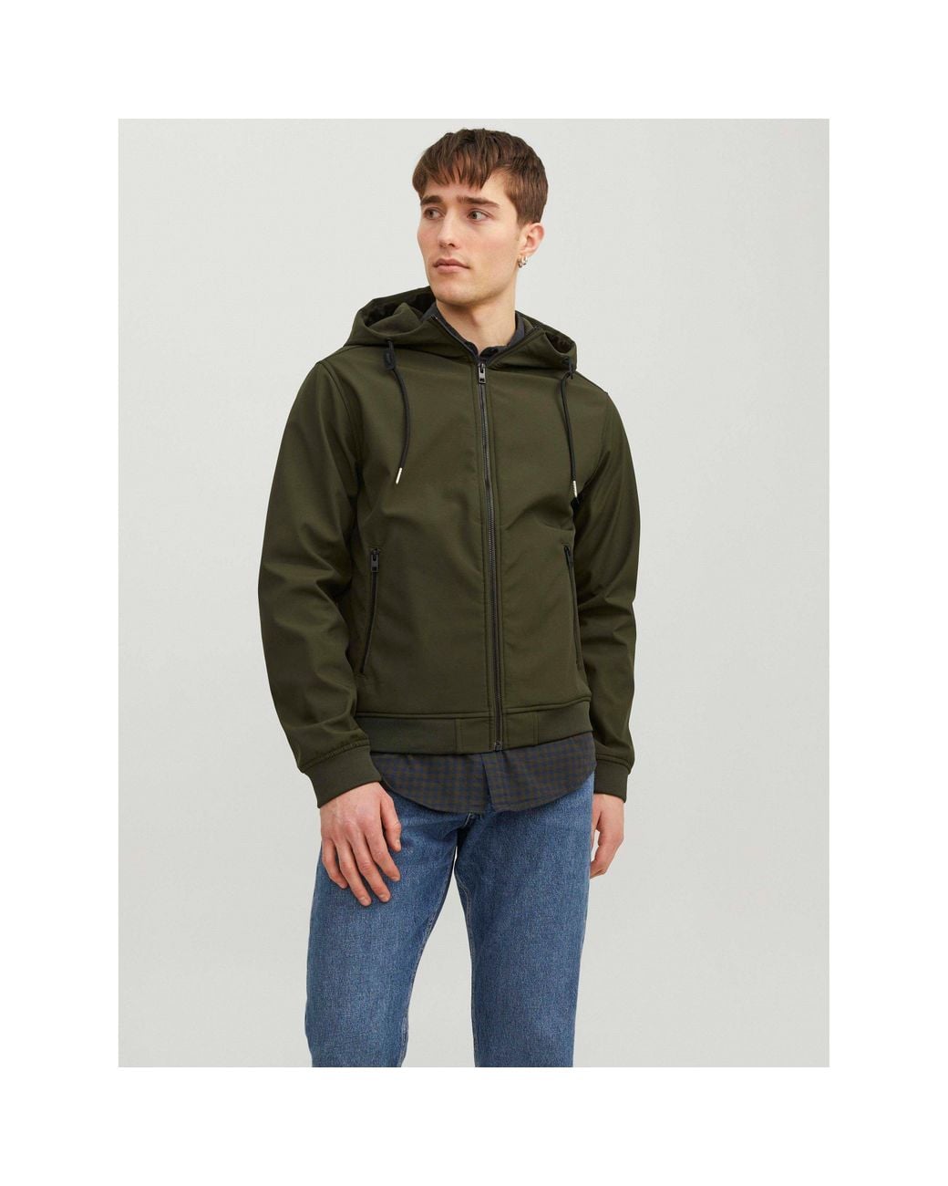 Jack & Jones Green Zipped Hooded Softshell Jacket for men