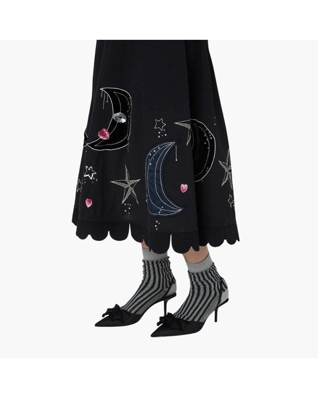 Stella Nova Black Moon And Star Embroidered Midi Dress