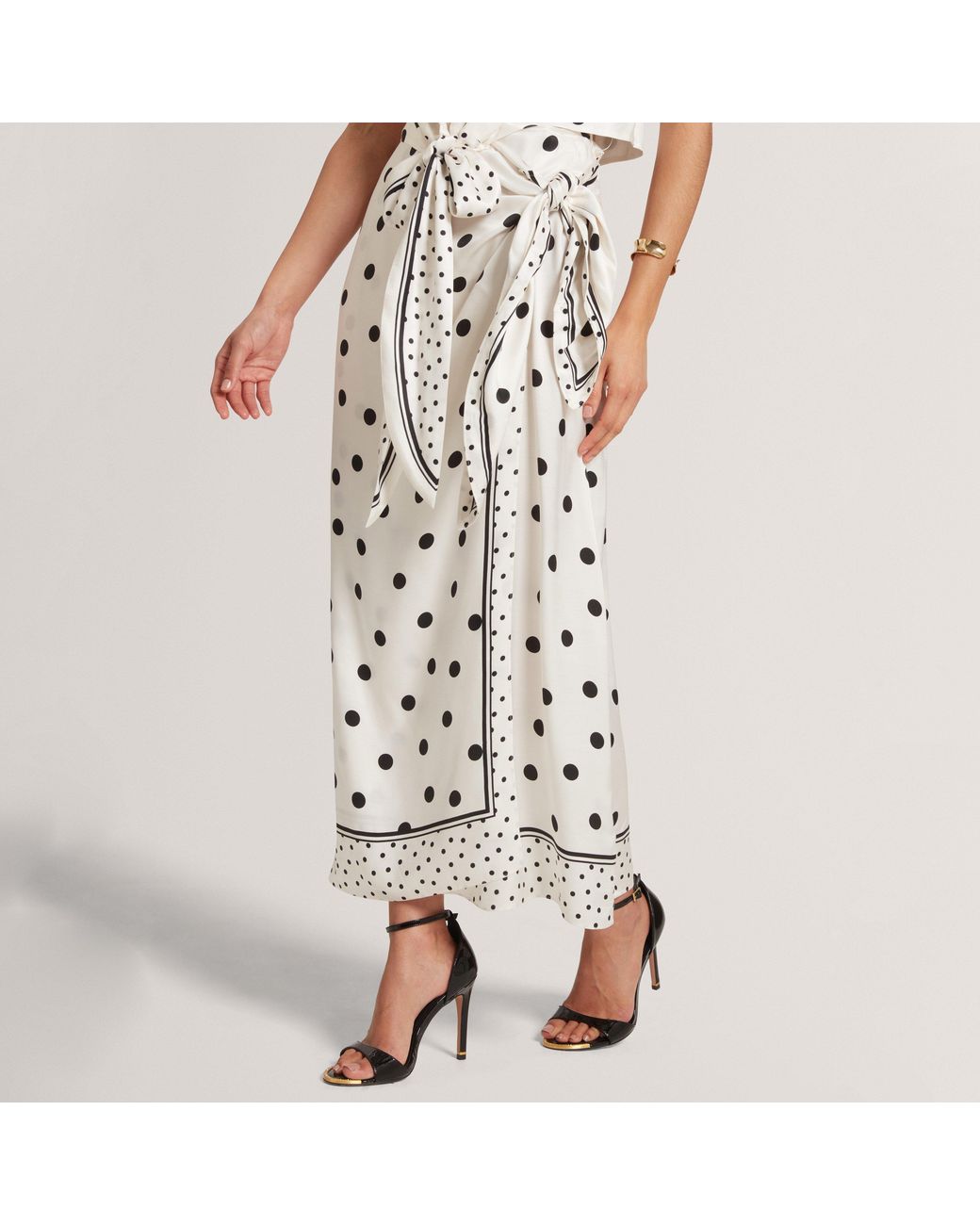 Ted Baker White Polka Dot Knot Detail Midi Skirt