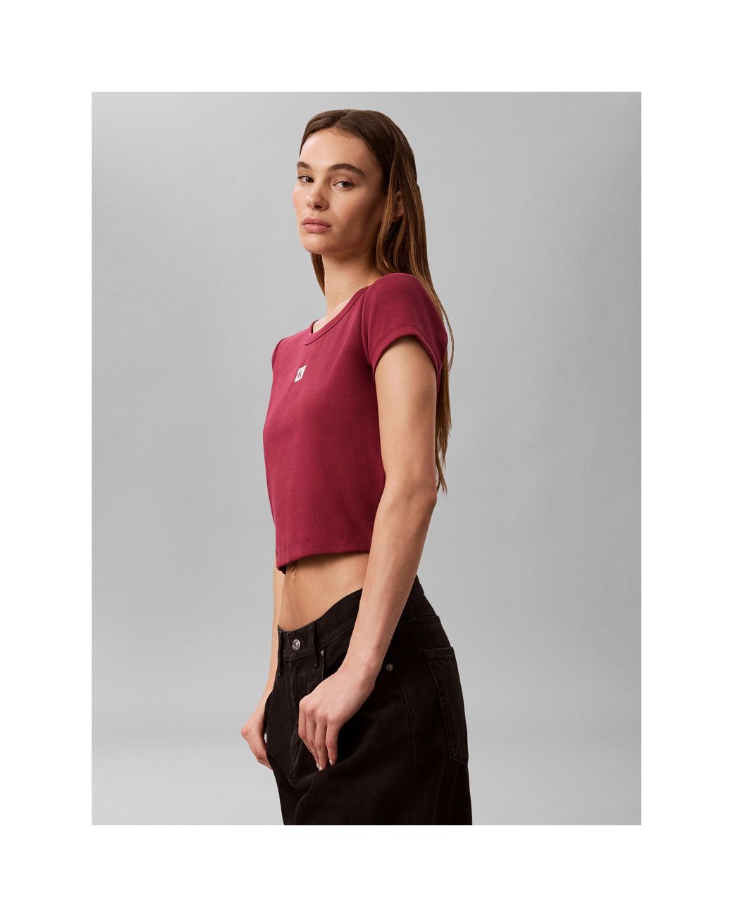 Calvin Klein Purple Woven Ribbed Baby Tee
