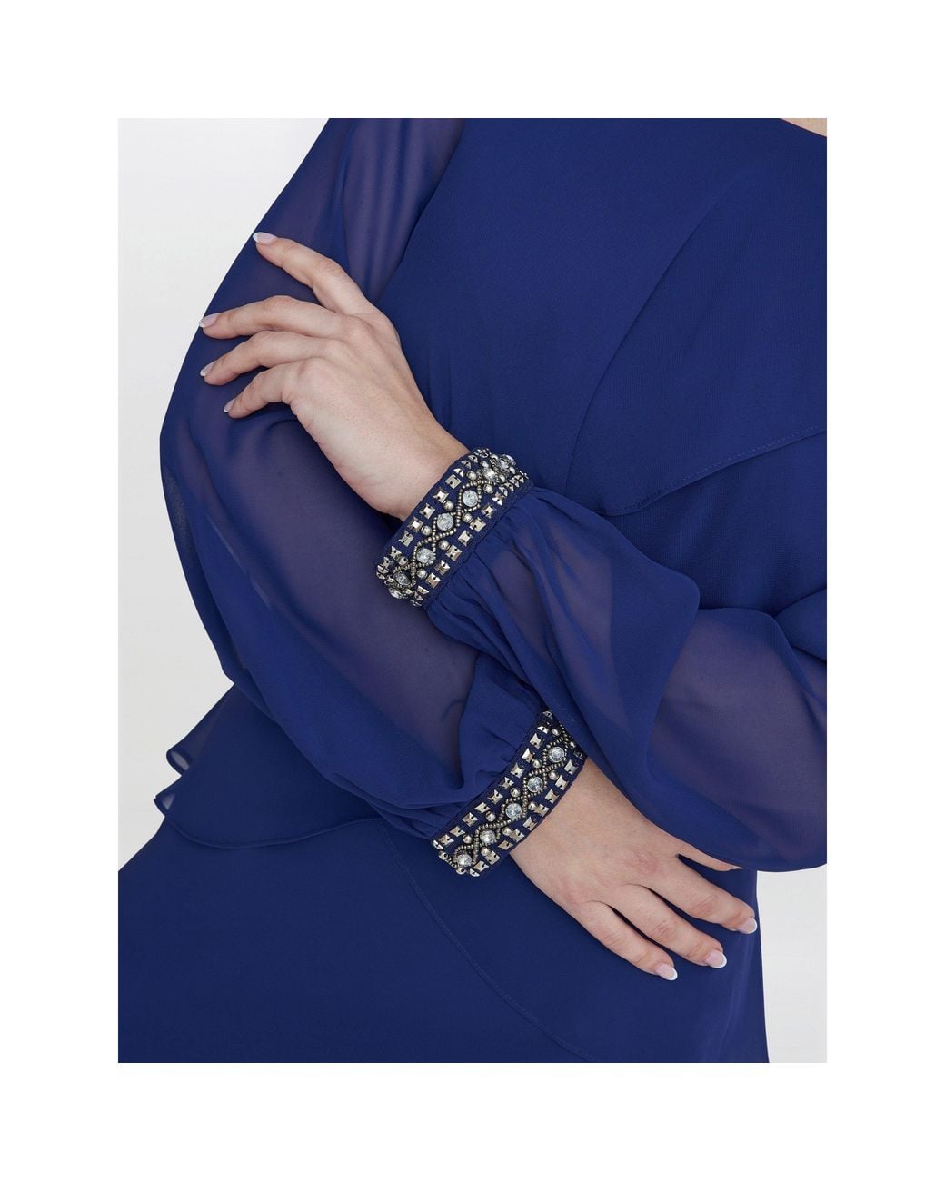 Gina Bacconi Blue Sakura Long Sleeved Tiered Dress