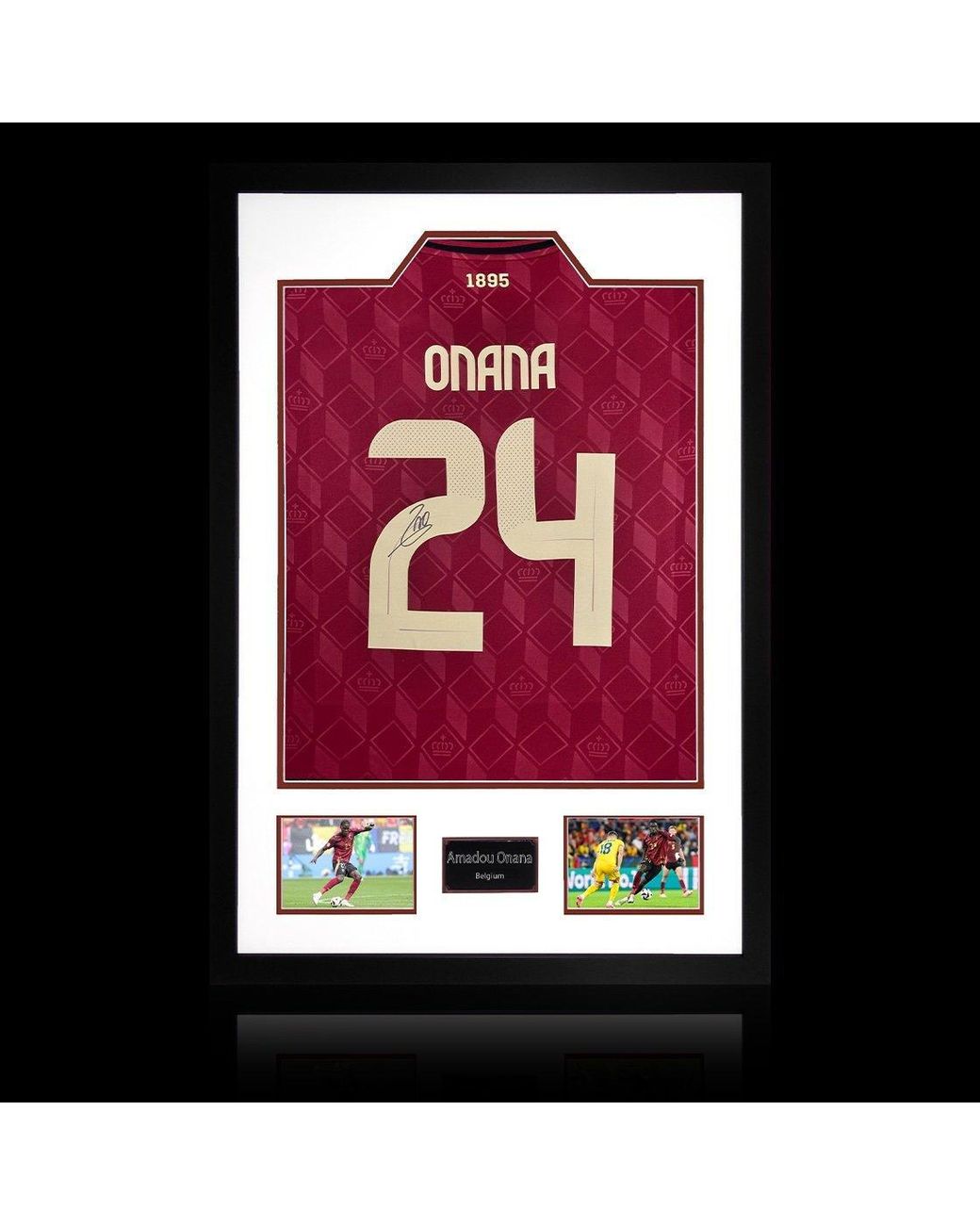 The Fan Cave Red Amadou Onana Signed Belgium Shirt Premium Frame