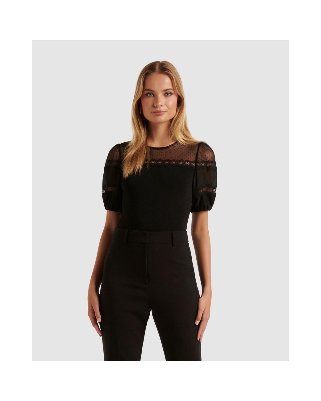 Forever New Black Matilda Spliced Puff Sleeve Top