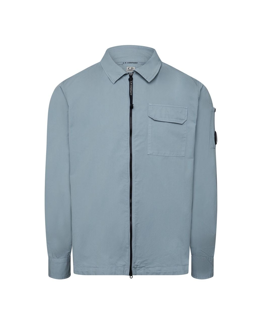C P Company Blue Gabardine Lens Cotton Long Sleeve Overshirt for men