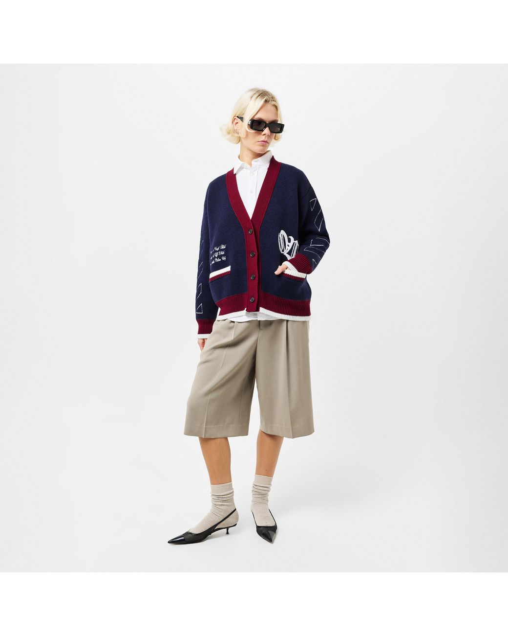 Off-White c/o Virgil Abloh Blue Varsity Button Front Knit Cardigan