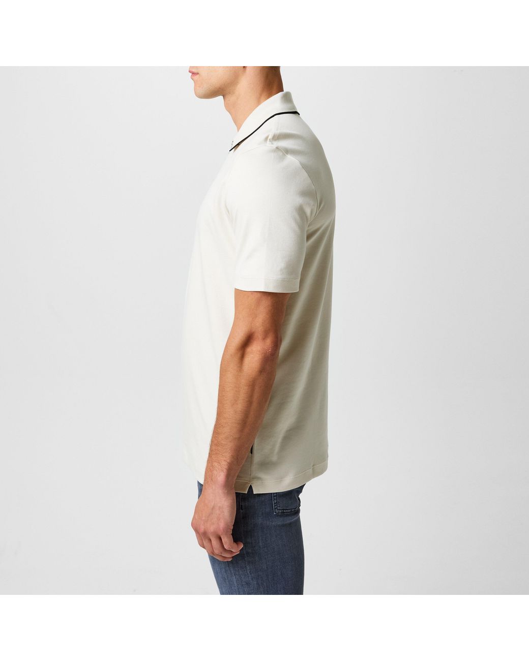 Boss White Paras Quarter Zip Cotton Short Sleeve Polo Shirt for men