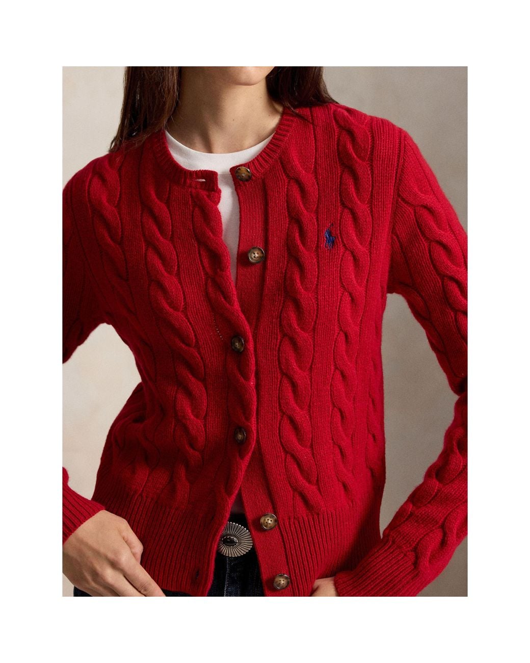 Polo Ralph Lauren Red Cable Knit Cardigan