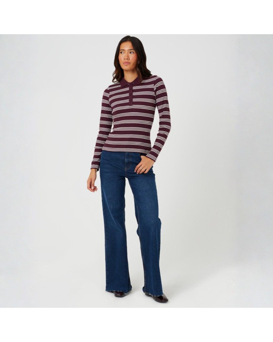 Brave Soul Ladies Long Sleeve Collared Rib Top