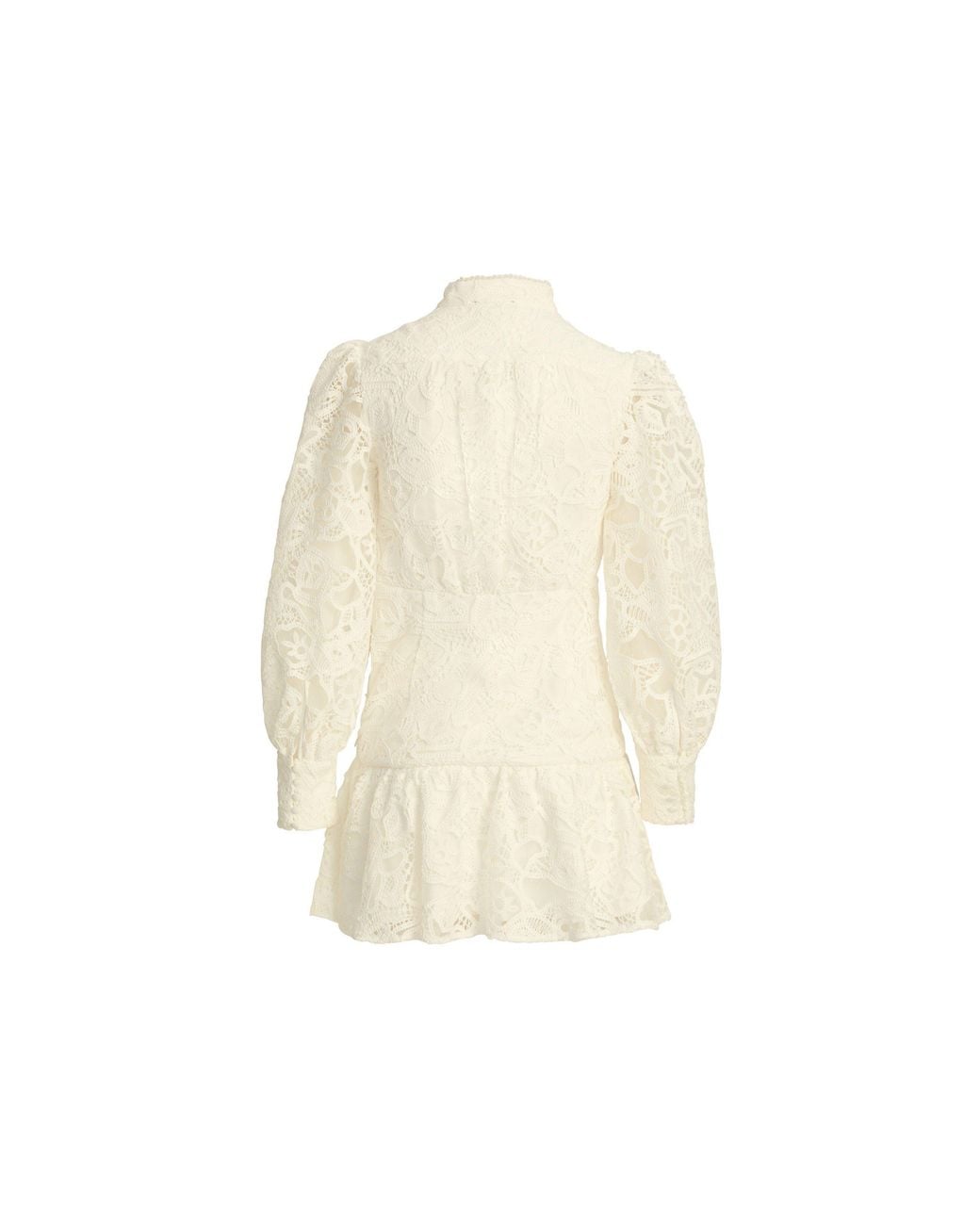 Bardot Natural Remy Lace Long Sleeve Mandarin Collar Mini Dress