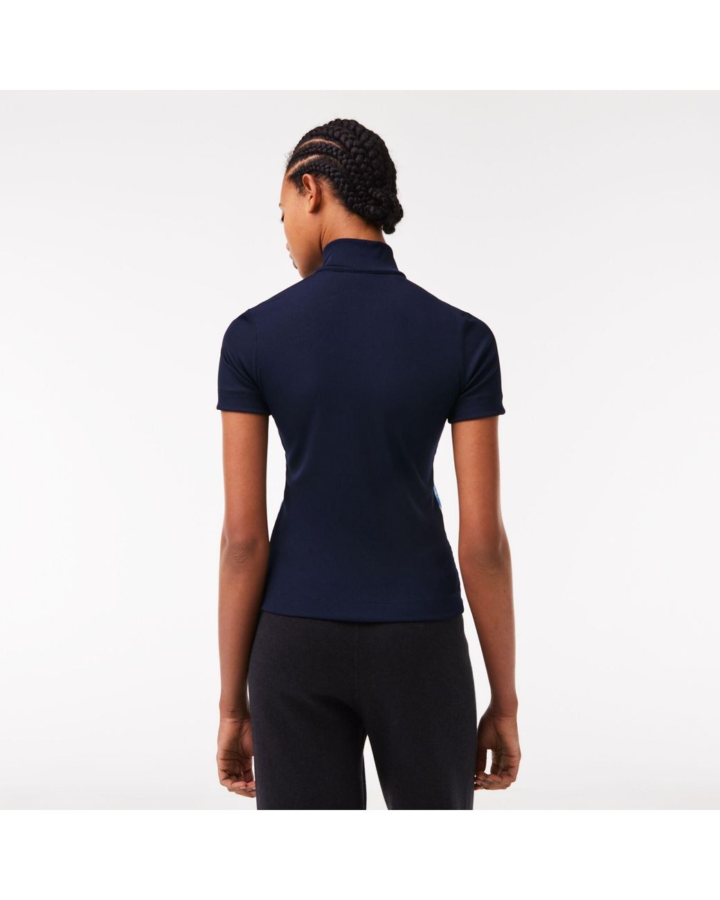 Lacoste Blue Ribbed Collar Zip Neck Short Sleeve Polo Shirt