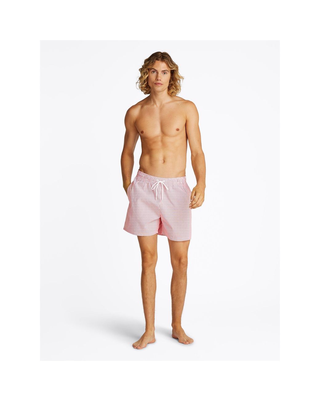 Tommy Hilfiger Pink Ithaca Stripe Medium Length Drawstring Swim Shorts for men