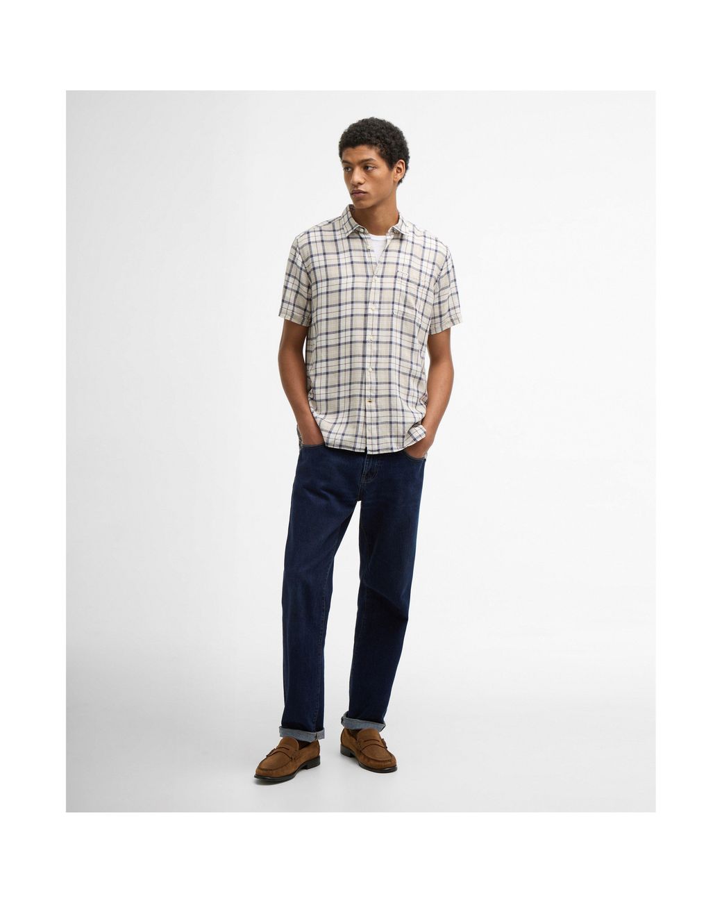 Barbour Gray Patterned Short Sleeve Shirt for men