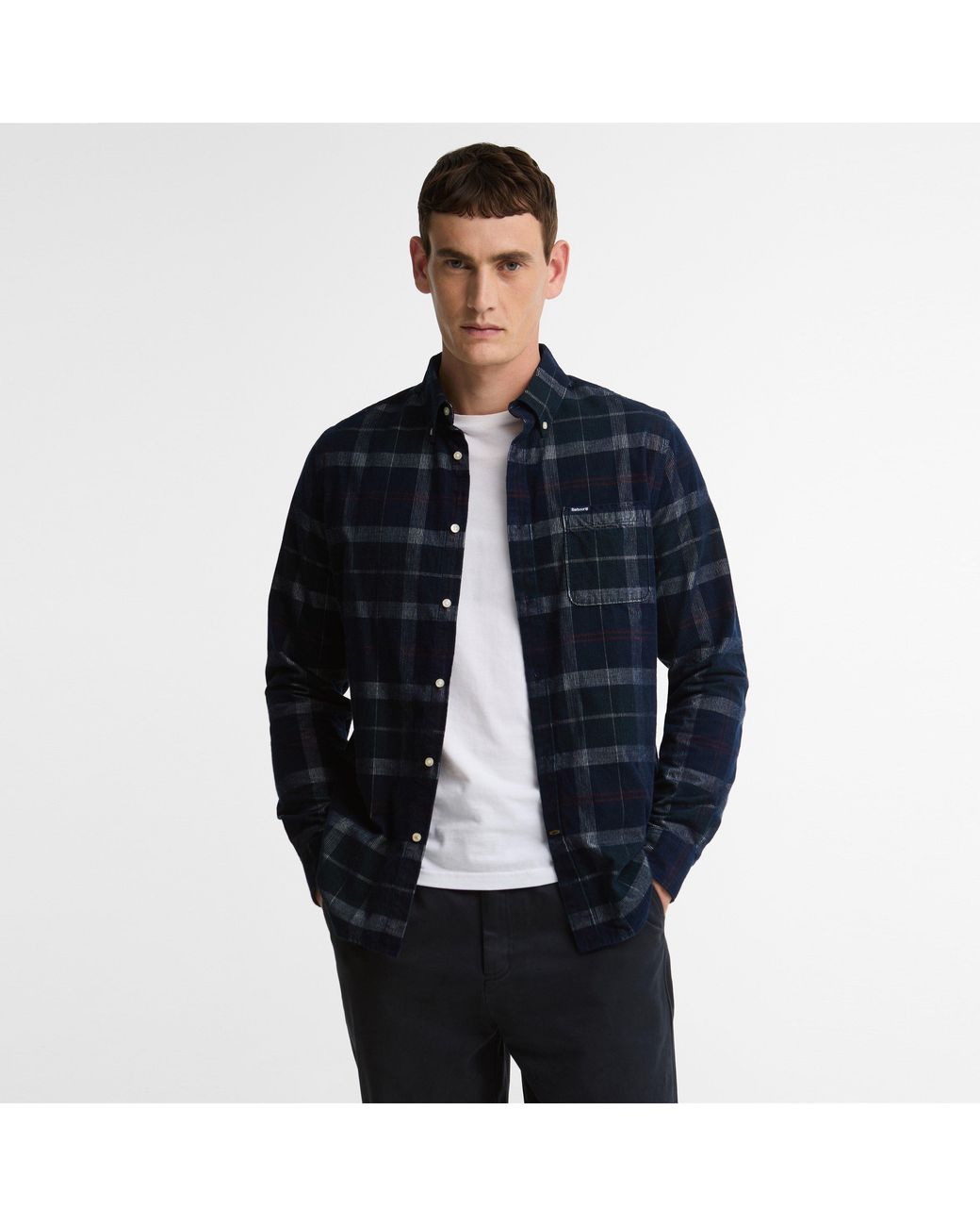 Barbour Blue Blair Tartan Cotton Long-Sleeve Tailored-Fit Corduroy Shirt for men