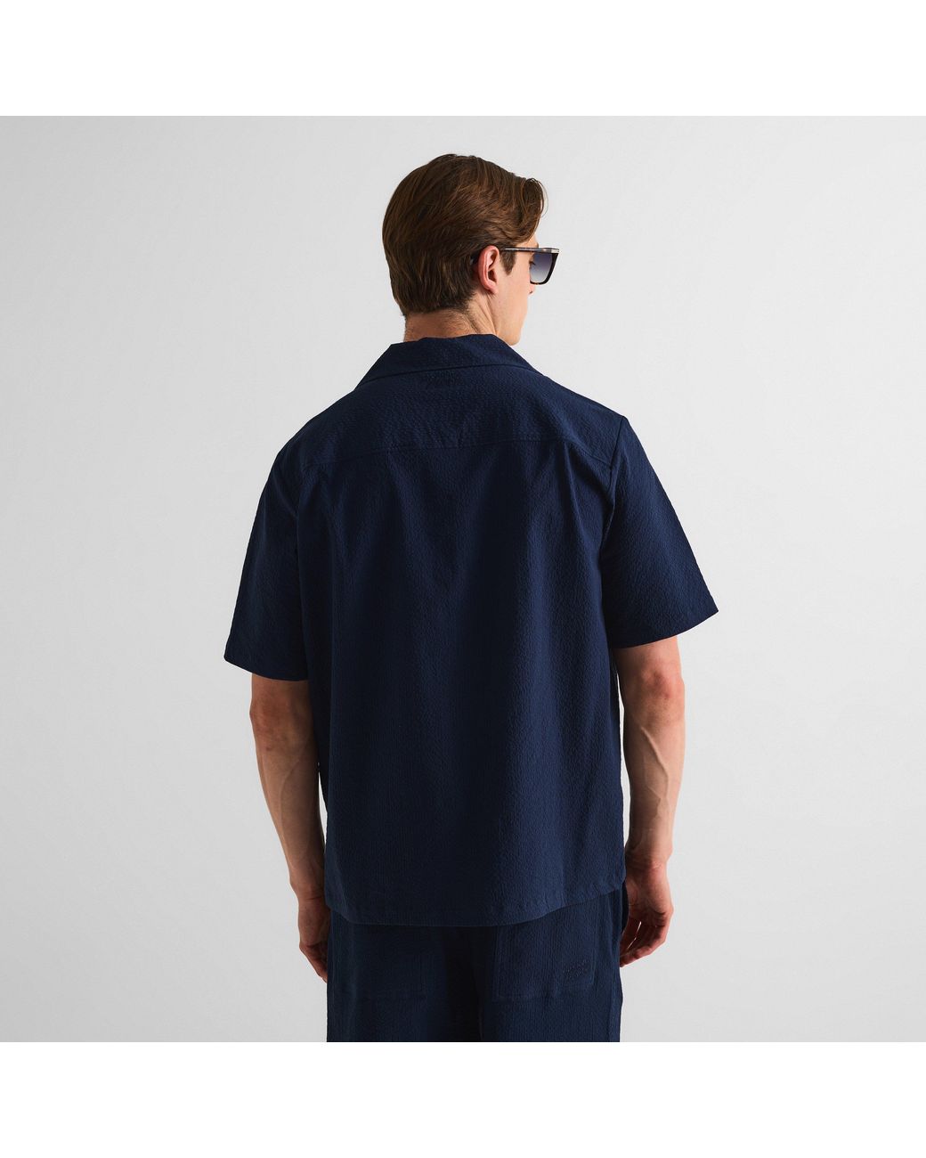 Maison Kitsuné Blue Seersucker Resort Long Sleeve Patterned Shirt for men