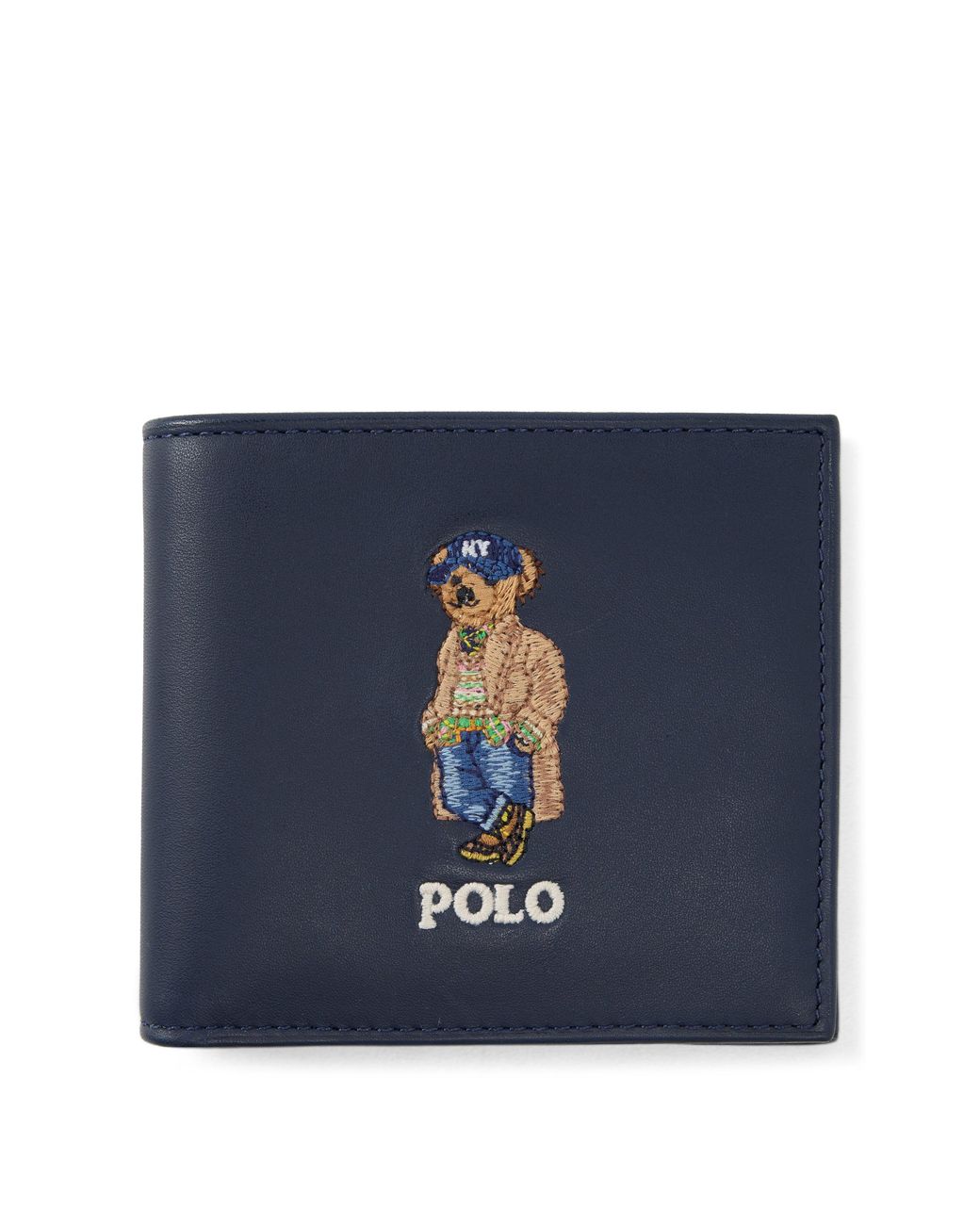 Polo Ralph Lauren Blue Polo Bear Medium Bifold Leather Wallet for men