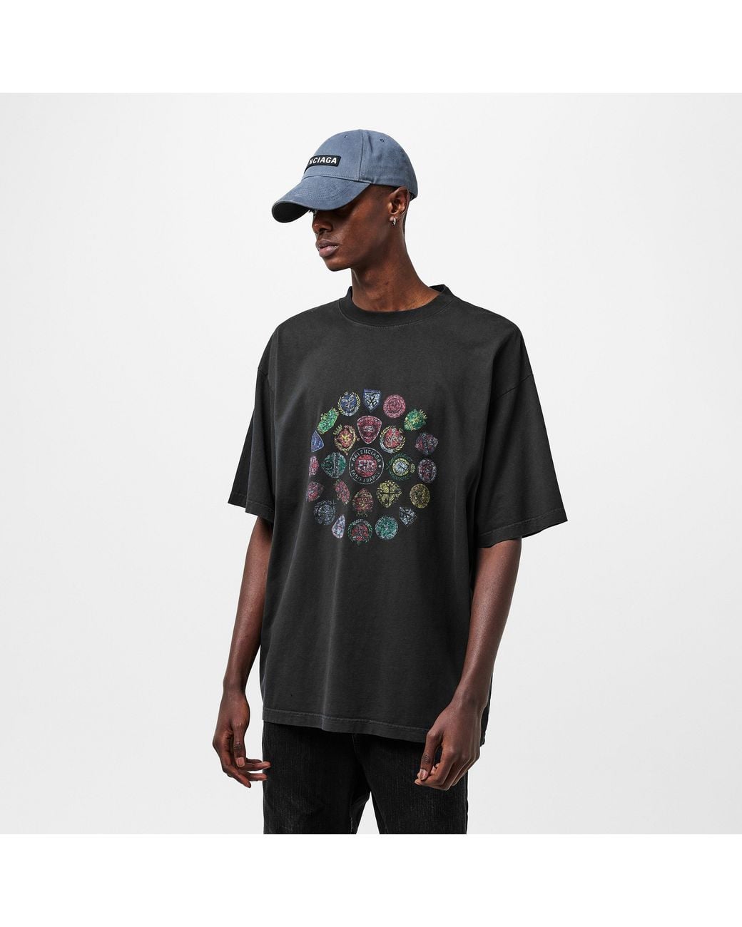 Balenciaga Black T-Shirt With Colorful Print for men