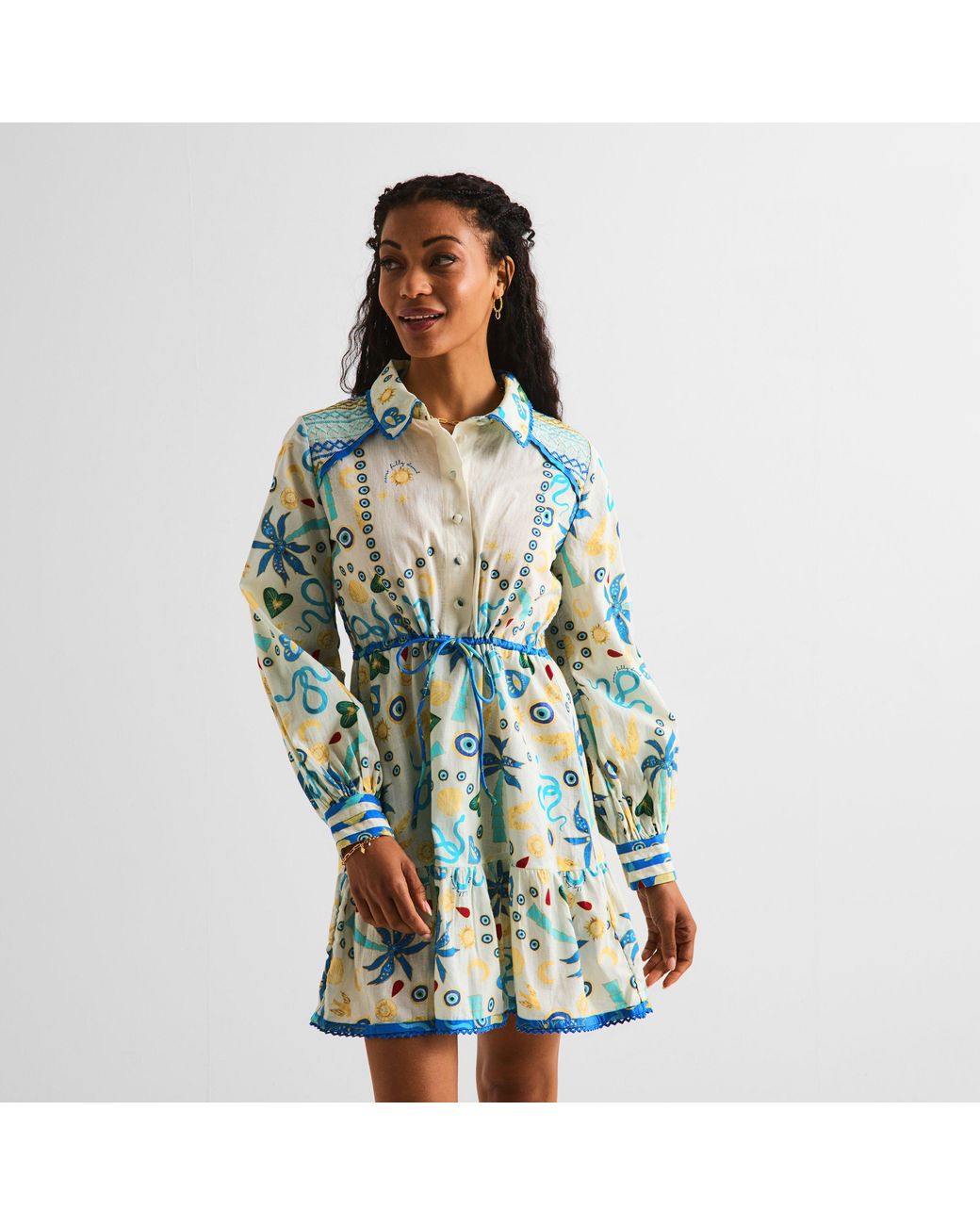 Never Fully Dressed Blue Charms Savannah Structured Metal Accent Shirt Dress