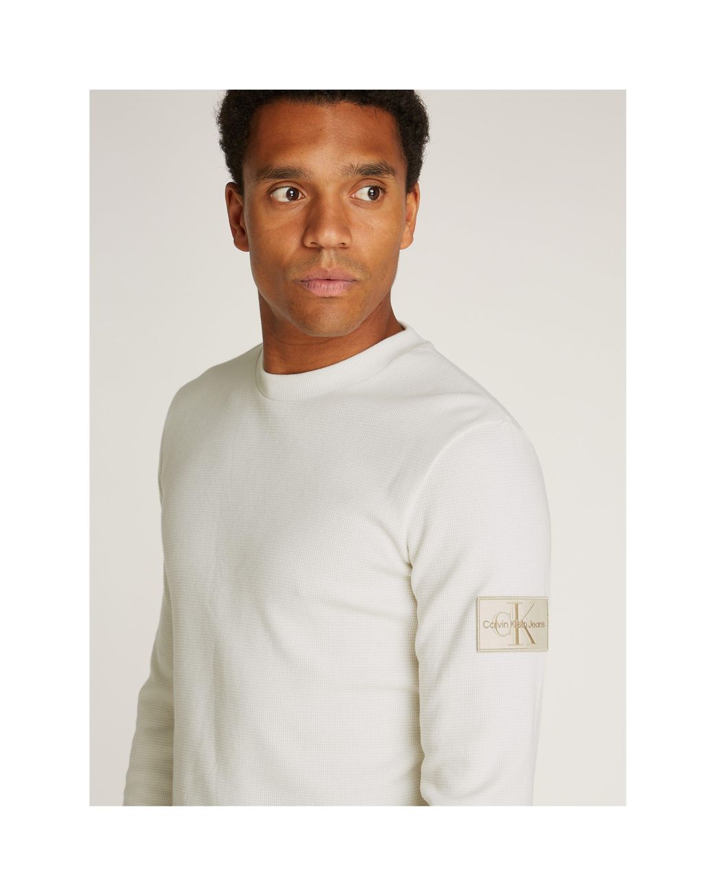 Calvin Klein White Waffle Long Sleeve Top for men