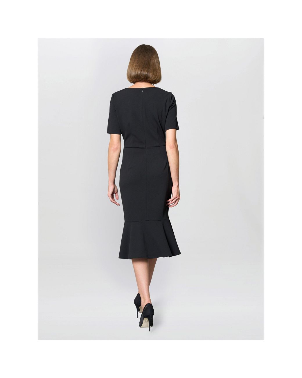 Gina Bacconi Black Kiara V Neck Twist Midi Dress