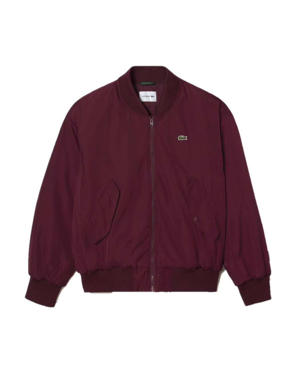 Lacoste Red Oversized Ribbed Bomber Jacket