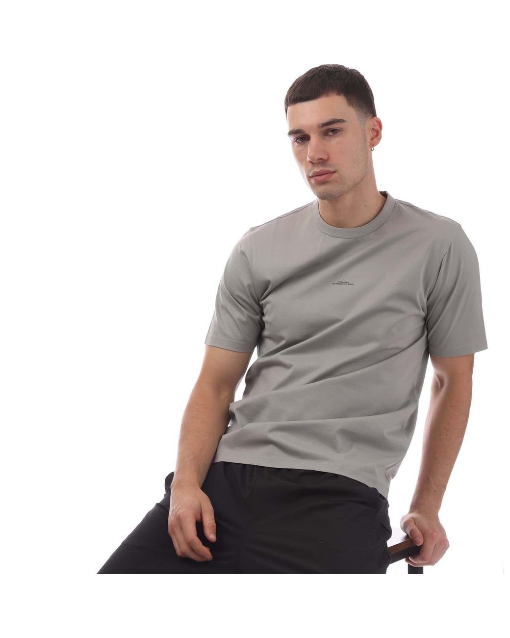 C P Company Gray Metropolis Series Printed Logo T-Shirt for men