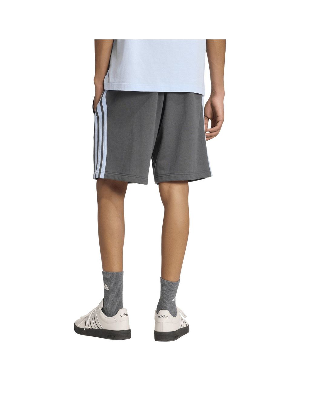 Adidas Gray Essentials 3 Stripe Fleece Shorts for men