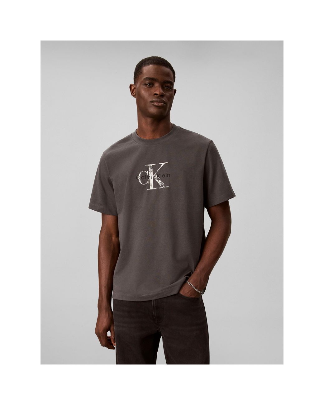 Calvin Klein Purple Distressed Monogram Logo Cotton Short-Sleeve T-Shirt for men