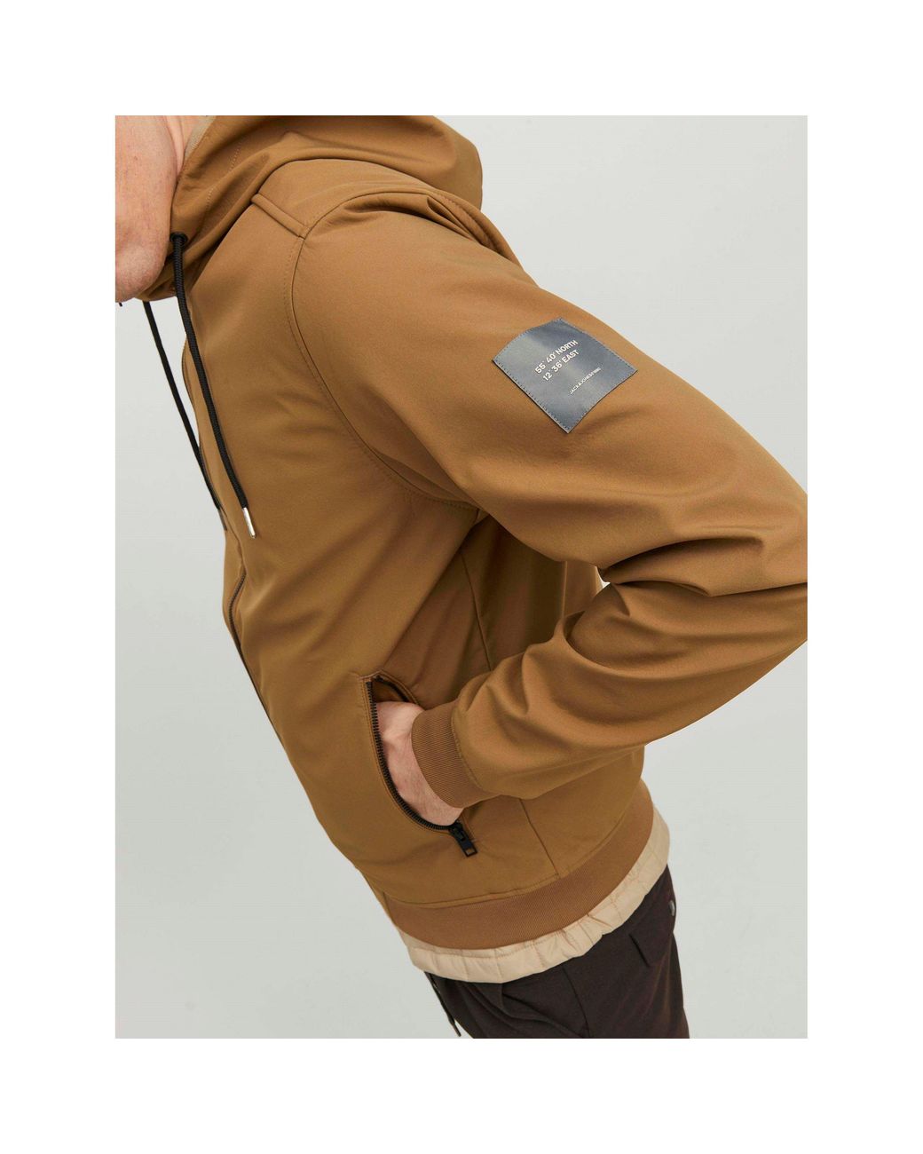 Jack & Jones Brown Zipped Hooded Softshell Jacket for men