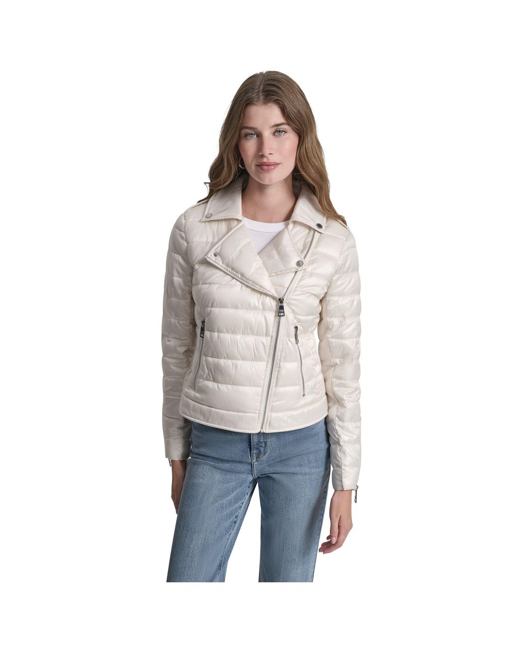 DKNY Gray Jeans Moto Style Light Weight Puffer Jacket