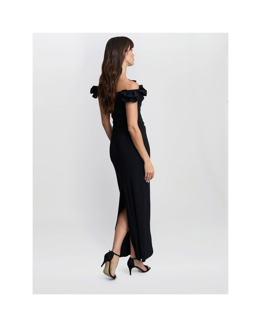 Gina Bacconi Blue Sabrina Jersey Ruffle Neck Maxi Dress