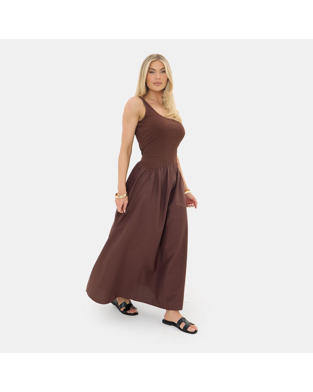 I Saw It First Brown Jersey Woven Maxi Dress