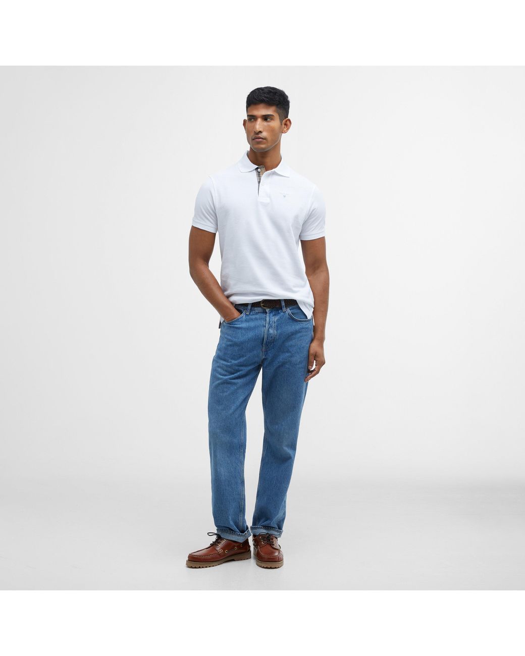 Barbour White Tartan Pique Polo Shirt for men