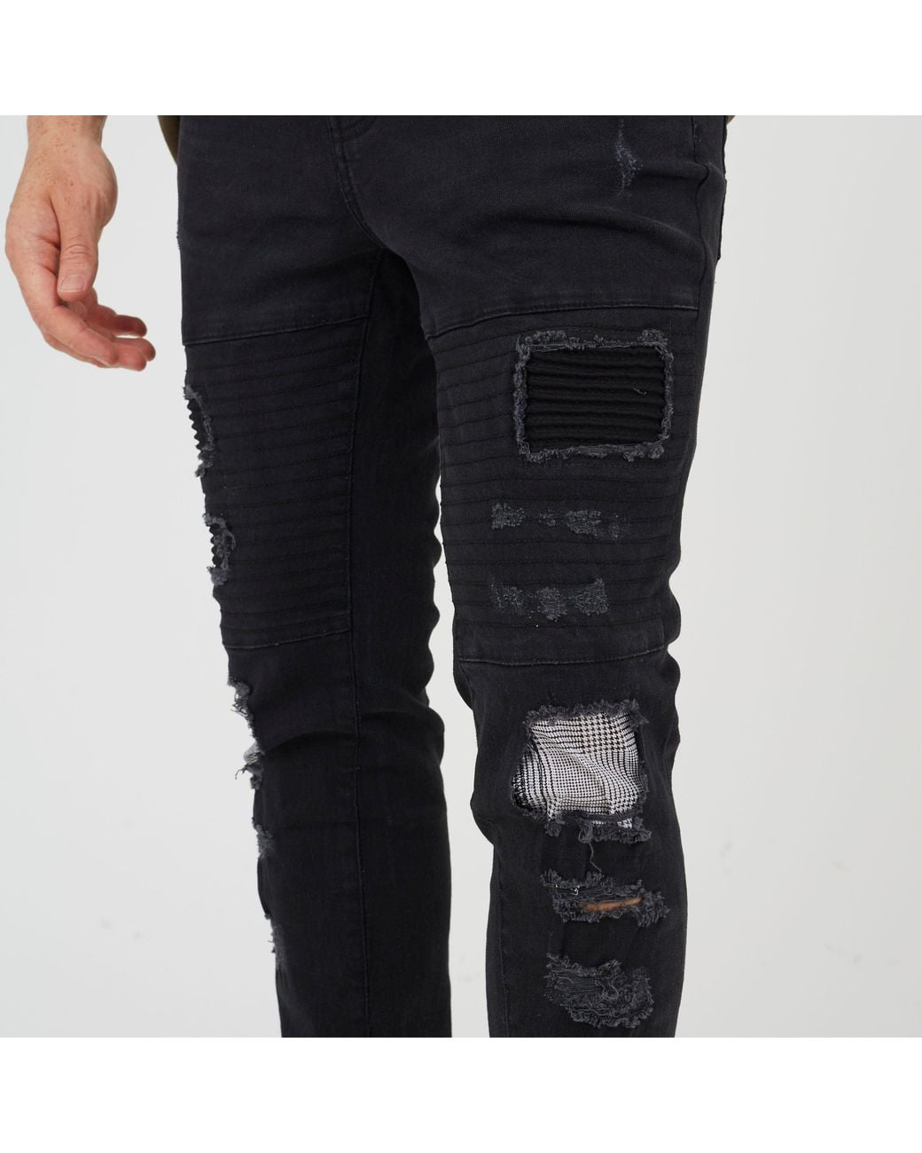 Brave Soul Black Wash Biker Jean With Cut Out Knees for men
